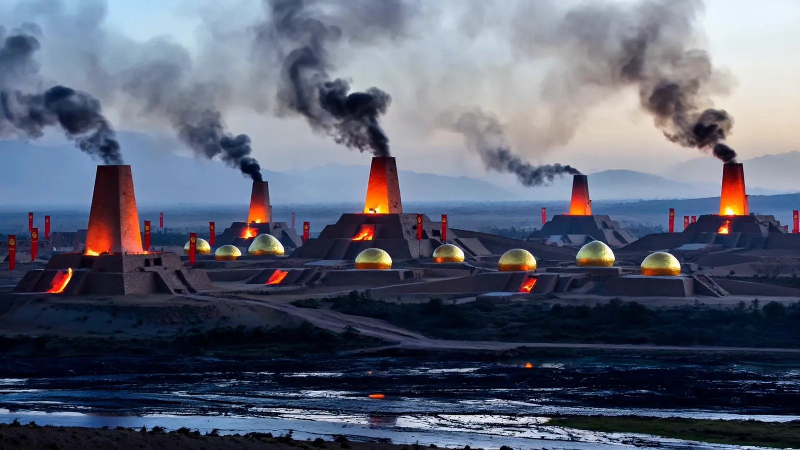 The imperial city: chimneys, black smoke, golden domes